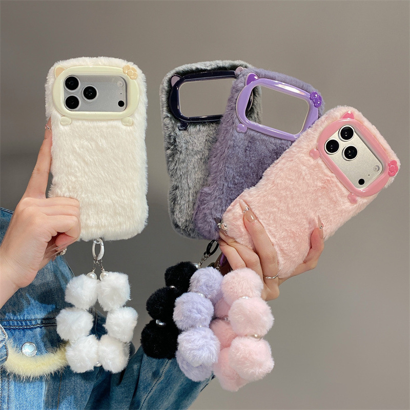 Phone Cases Iphone 13 - Casing Ponsel Mewah Warna Solid Berbulu